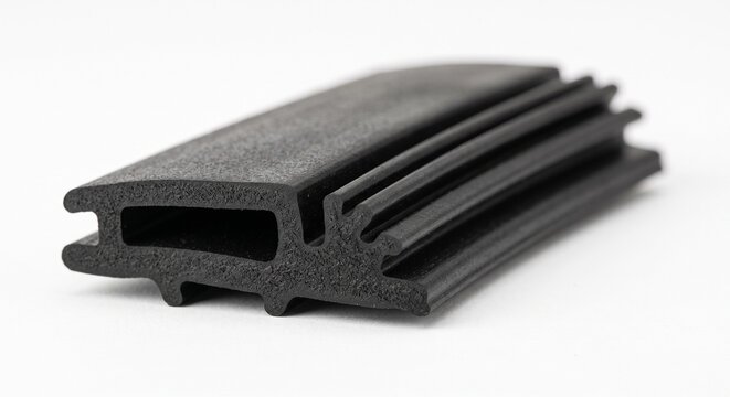 EPDM rubber compression gasket for concrete tunnel segment sealing. Dynamic profile structural waterproofing polymer hardware component isolated on white background.