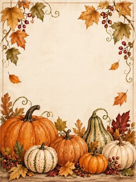 Fall Decorations With Pumpkins and Leaves on a Light Background