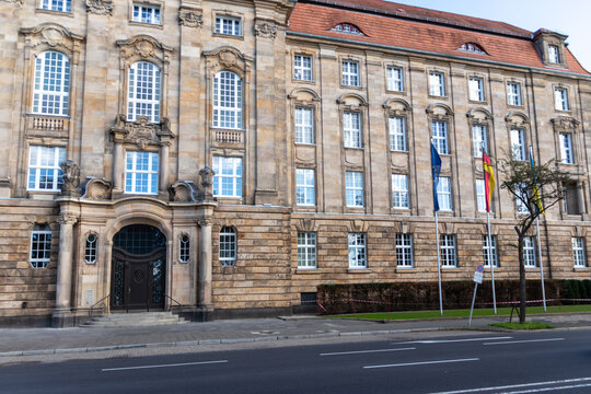 Dusseldorf, North Rhine-Westphalia, Germany, October, 2023: Higher Regional Court in Dsseldorf as capital city of the German NRW shows judicial system with complainant and defendant in legal processes