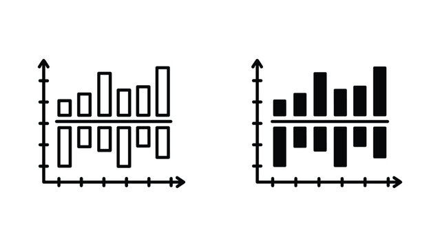 Bar chart with positive and negative trends vector icon set