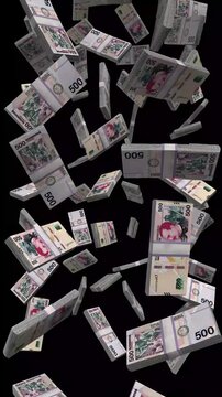 Vertical Honduras Money, Falling Honduran Lempira Bills Black Background, Premium Central America Tegucigalpa Finance Cash Stacks, 4K