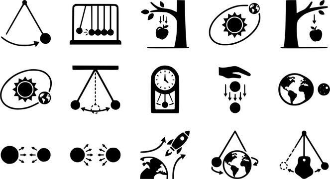 Pendulum & Gravity Icon Silhouette Icon Set. Collection of tech & science silhouettes, including pendulum & gravity icon, detailed physics and chemistry shapes, and more.