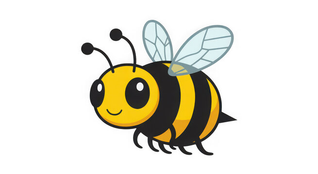 A cheerful, round cartoon bee with a friendly smile, isolated on transparent background. Perfect for nature illustrations or educational designs.