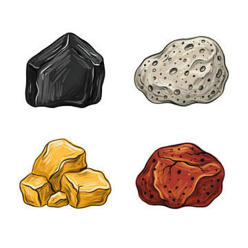 Four different types of mineral rocks isolated illustration design transparent background