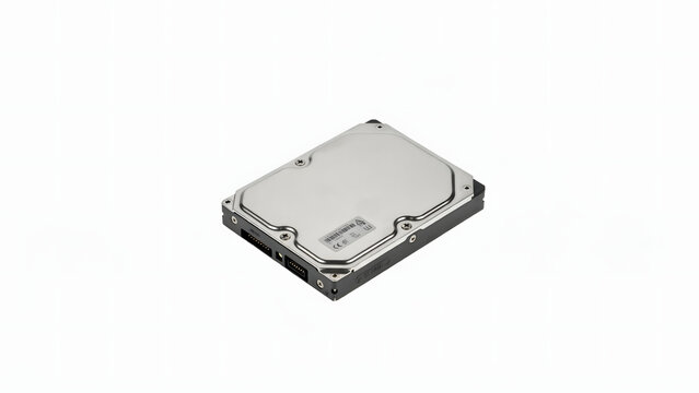 A silver and black internal hard disk drive for computer storage, isolated on a white background, showing the metal casing and connectors