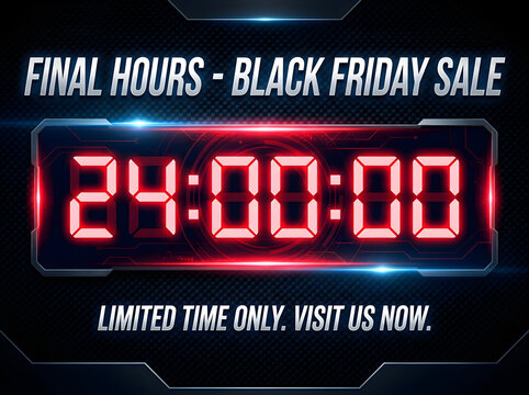 Black Friday Sale Final Hours Digital Countdown Timer 24 Hours Offer Banner Illustration