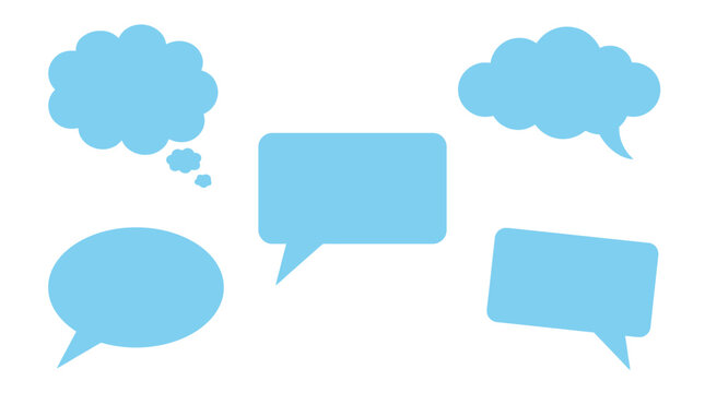 Light blue speech bubbles and thought clouds collection showing various geometric communication shapes