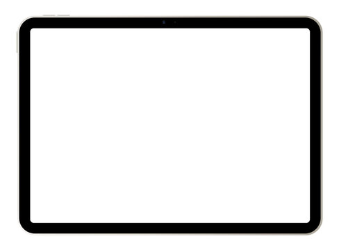 Realistic golden horizontal tablet empty screen frame overlay mockup. Mobile pad display template isolated on transparent bg. Device front view. Display boarder for social media. Vector illustration