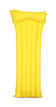 Bright yellow inflatable mattress on white background. Water toy