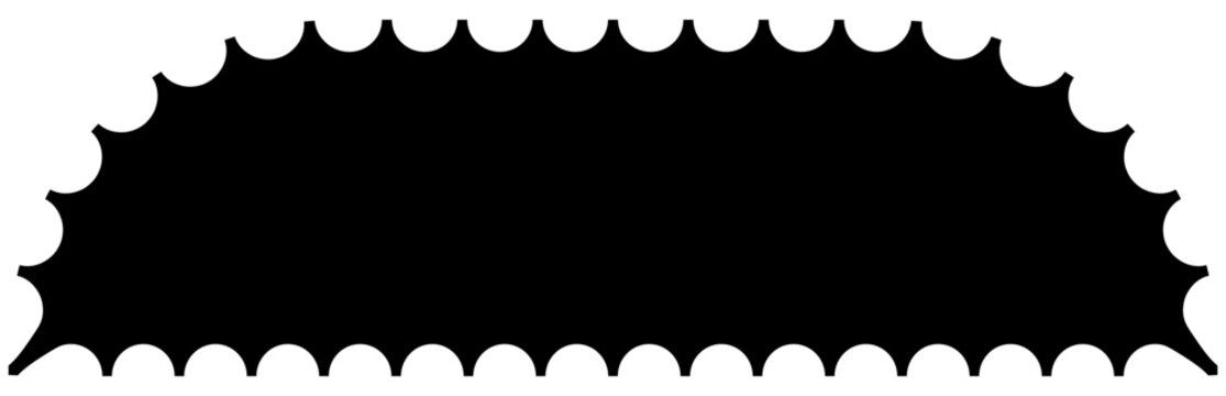 Scalloped rectangle black postage frame isolated on transparent bg. Outline border template. Simple minimalist label text box. Blank scallop edge stamp mockup. Vector png