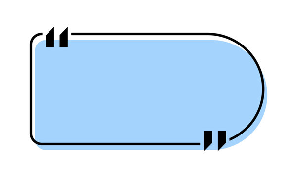 Quote box title isolated. Blue rectangle speech quotation mark frame. Text talk info message box border. Dialog mark speech quotes icon. Vector png illustration