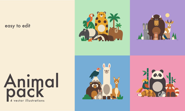 Cute Animal Pack &ndash; Four Wildlife Group Vector Illustrations