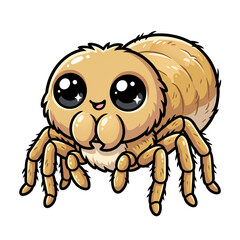 Obraz premium Cute Cartoon Spider: A charmingly illustrated cartoon spider with large, expressive eyes and a friendly smile. Its fuzzy body and multiple legs are rendered in warm, earthy tones.
