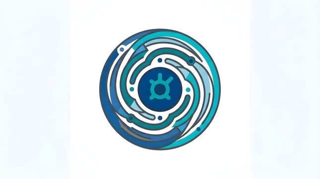 Circular Blue and Teal Segmented Rings Logo with Eight-Arm Star Core, Abstract Vector Symbol for Technology Network, Motion and Digital Connection