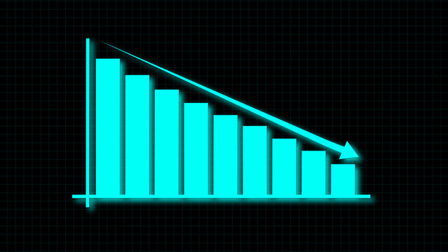 Glowing downward bar chart on dark grid