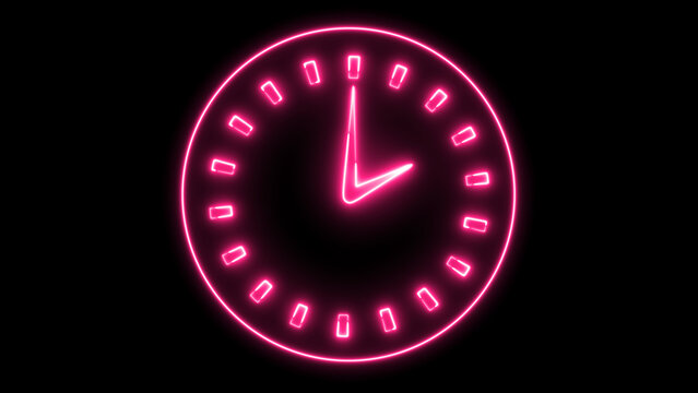 Pink Neon Clock Face with Glowing Numbers on Black Background (0;00;01;21) photo