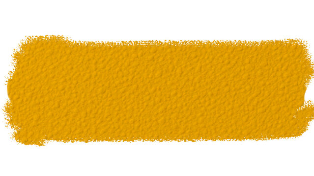 A rectangular horizontal stroke of thick yellow oil paint applied onto a textured white canvas surface with visible brush marks and rough edges