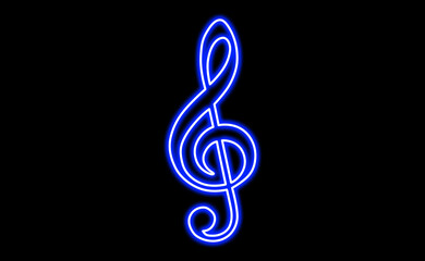 Blue neon treble clef symbol on a black background © Tohmina