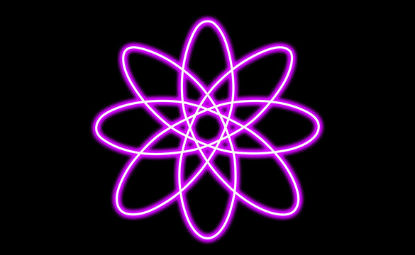 Neon pink atomic symbol
