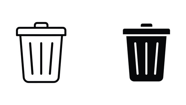 Trash can icon set in outline and solid vector design styles