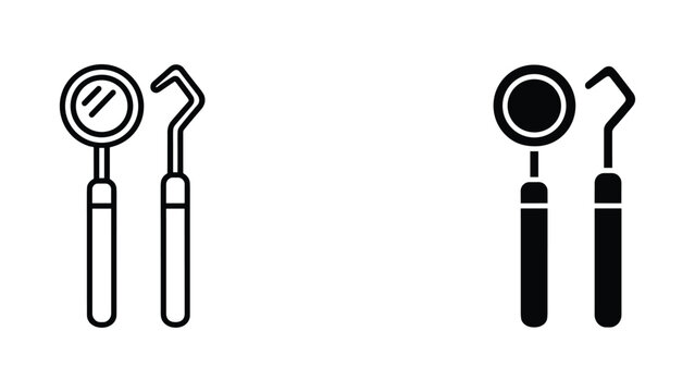 Dental mirror and explorer tool icon set for medical branding