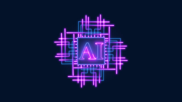AI Artificial Intelligence Logo with Neon Pink and Blue Circuitry symbol technology