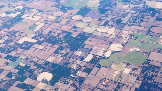 Aerial View Of Farmland Fields And Circular Irrigation