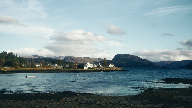 houses and mountains by the water in Plockton