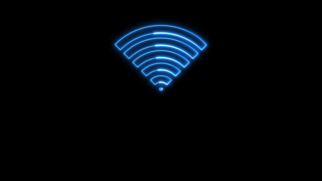 Blue Neon Wi- Fi Signal Icon With Concentric Arcs On Black wifi symbol