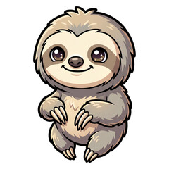 Obraz premium Cute Sloth Illustration: An adorable, cartoon-style sloth with big, expressive eyes and a gentle smile sits upright, showcasing its gentle and relaxed nature.