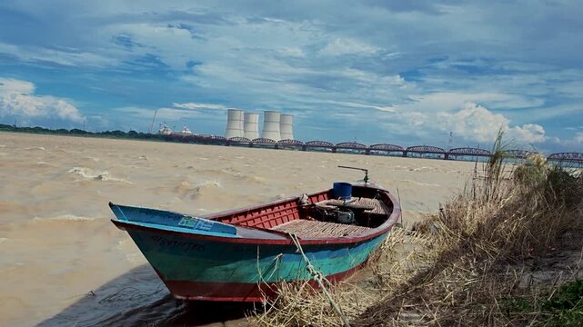 Wooden Boat On Padma River Near Hardinge Bridge