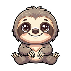 Obraz premium Cute Sloth Illustration: A charming cartoon sloth with big, expressive eyes sits patiently, its gentle smile exuding a sense of calm and contentment.