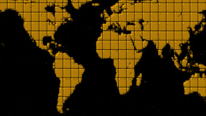 Golden World Map Composed of Textured Cubes on Black Background globe earth © Surjomukhi