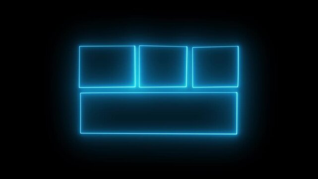 Blue Neon Web Page Layout Window Icon Line Animation for Website Dashboard, UI UX Interface Layout, Digital Technology, Application Screen Grid, and Black Background Overlay