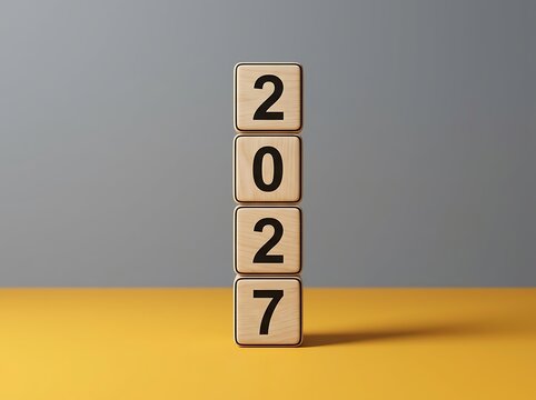 Wooden blocks stacked showing year two thousand twenty seven