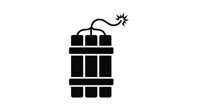 Black silhouette of a dynamite bundle with lit fuse on white background