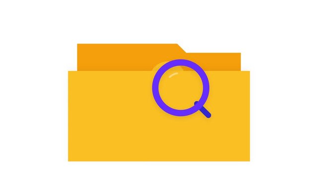 Flat design folder search animation for file organization and information discovery