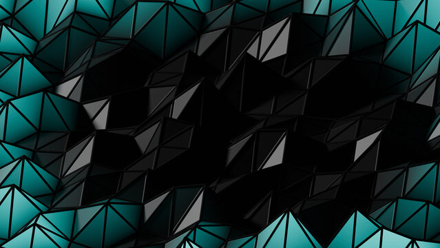 3d abstract low poly surface, triangle and dark digital network grid. 3d rendering illustration not AI