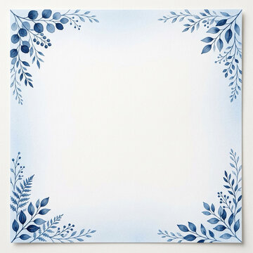 Blue Leaves and Foliage Background &ndash; Elegant Botanical Frame with Empty Center Copy Space