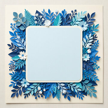 Blue Leaves and Foliage Background &ndash; Elegant Botanical Frame with Empty Center Copy Space