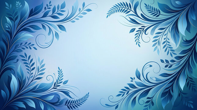 Blue Leaves and Foliage Background &ndash; Elegant Botanical Frame with Empty Center Copy Space