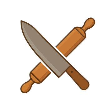 Crossed chef's knife and rolling pin