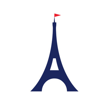 Eiffel Tower silhouette with red flag