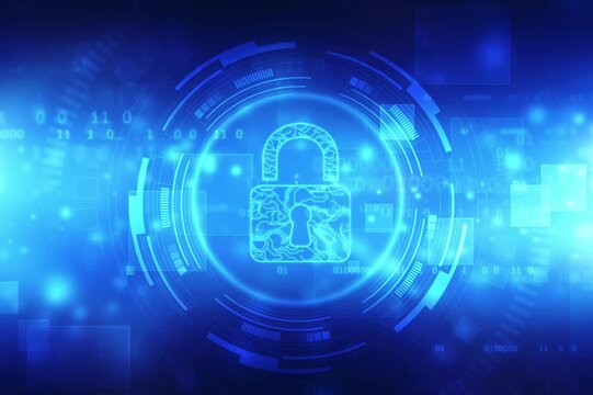 Cyber security and computer protection with padlock video, Security padlock, data processing over computer circuit board. Digital Padlocks on abstract technology, Technology security concept. 4K video