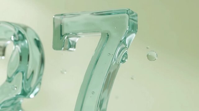 Glass numbers 2027 with water drops on podiums, clean background