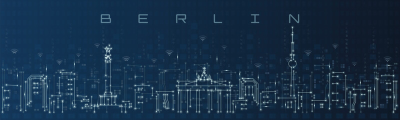 Berlin Smart City Skyline Vector in Circuit Board Style Futuristic Technology Background © pabloprat