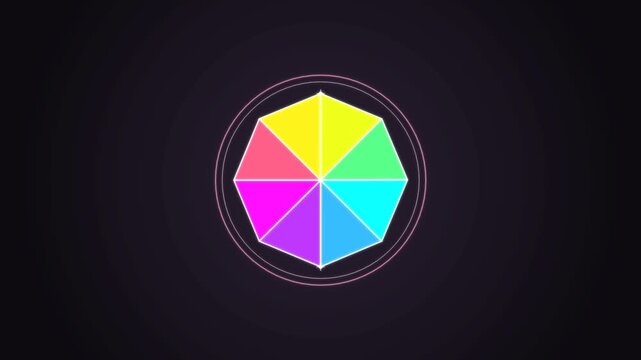 Rotating faceted optical quartz crystal prism casting rainbow spectral caustics and light flares, luxury video loop.