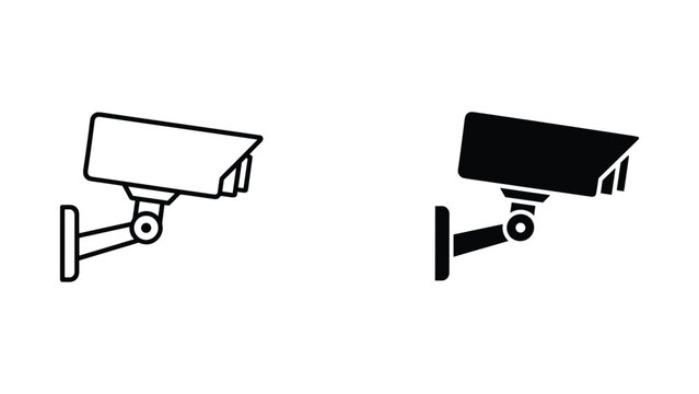 CCTV security camera icon set in outline and solid black vector style