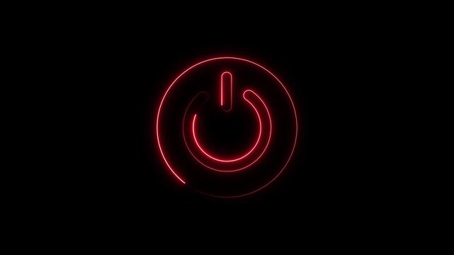 Power button symbol animation glows on a dark technology screen. System activation data routes through power button symbol. Hardware controls use this power button symbol.