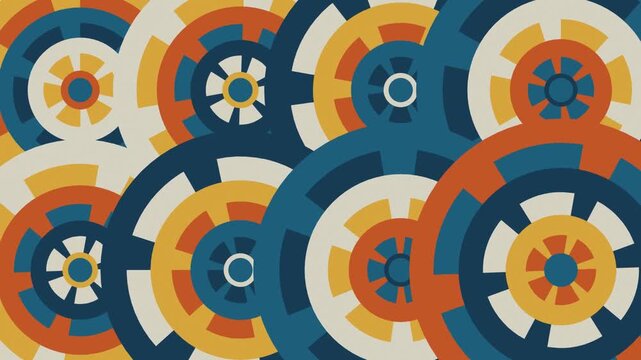Vintage Mid-Century Concentric Rings Pattern Loop Petroleum Teal and Rust